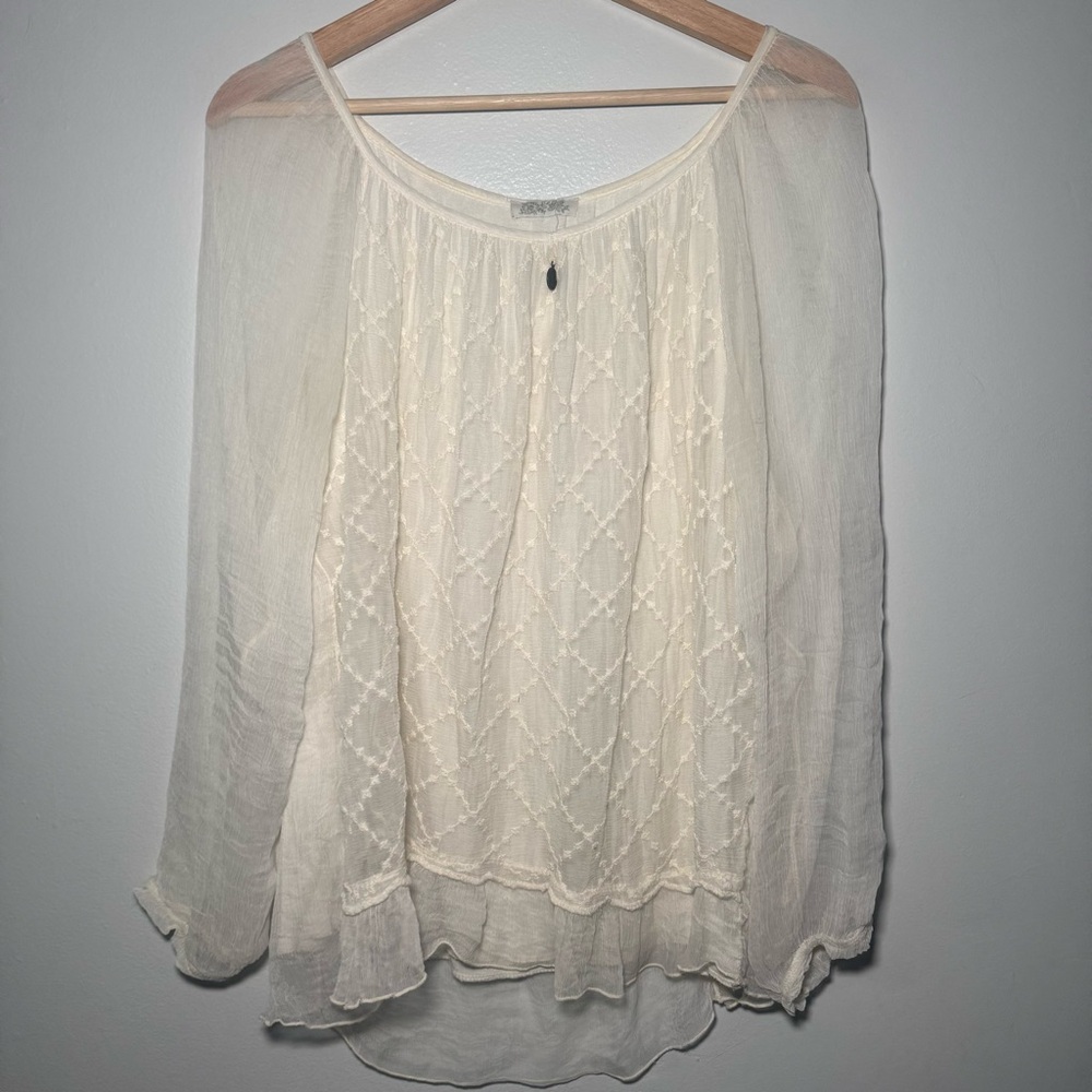 Vintage Womens Top Sheer Victorianβ Embroidered Prairie Fairy Queen Elizabeth